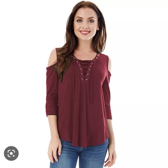 Cold-shoulder Lace Up Blouse - Picture 1 of 3